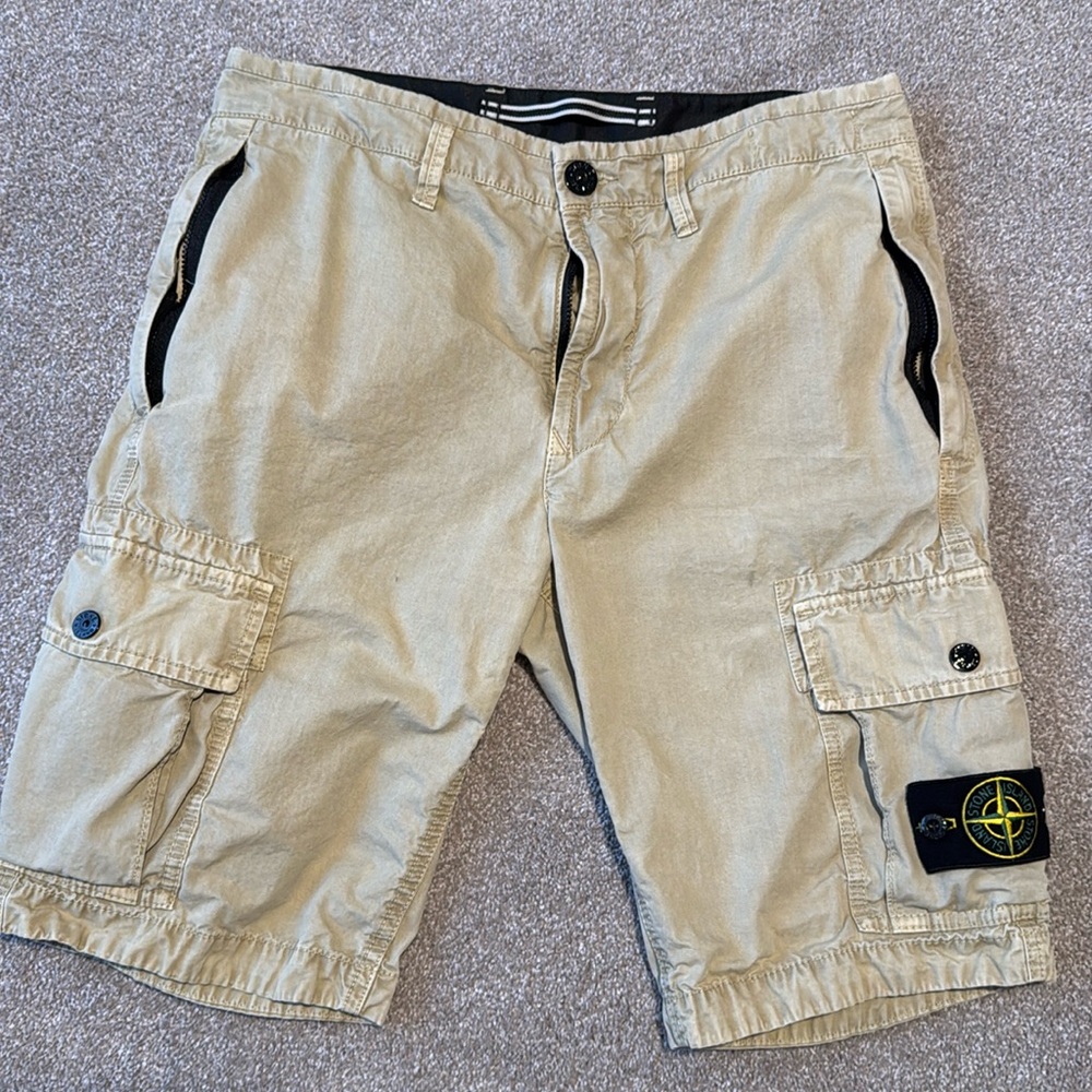Used Stone Island Cargo Shorts - Tan - 29W